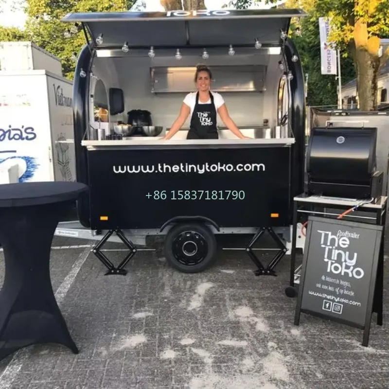 Food Truck With Snacks - รถขายอาหารขนาดเล็กแบบเคลื่อนที่ สีดำ ปรับแต่งได้ รถขายอาหารริมทาง รถเข็นขายขนม รถขายอาหารขนาดเล็ก