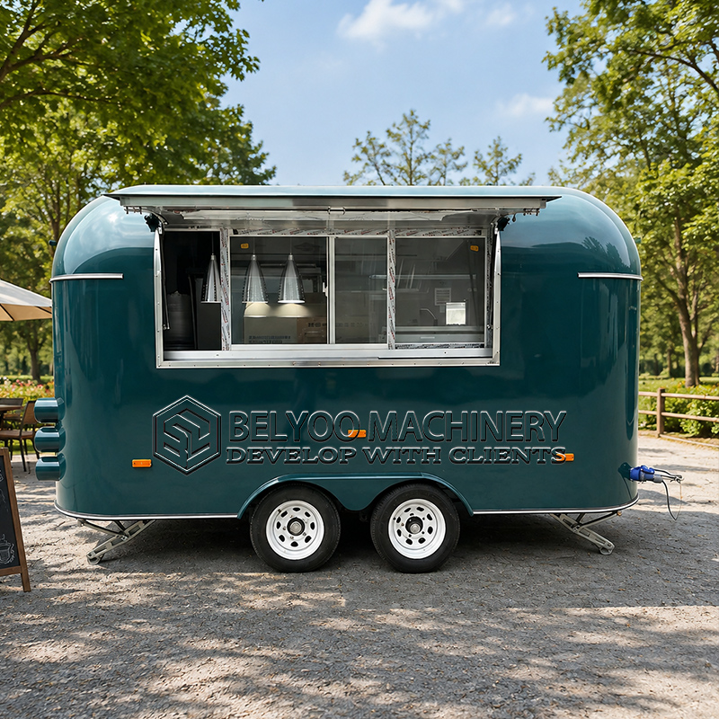 Food Truck With Snacks - รถพ่วงขายอาหารเชิงพาณิชย์ Belyoo ครัวเคลื่อนที่แบบกำหนดเอง รถบรรทุกขายอาหารสำหรับร้านอาหารริมทาง ร้านกาแฟ ร้านขนม