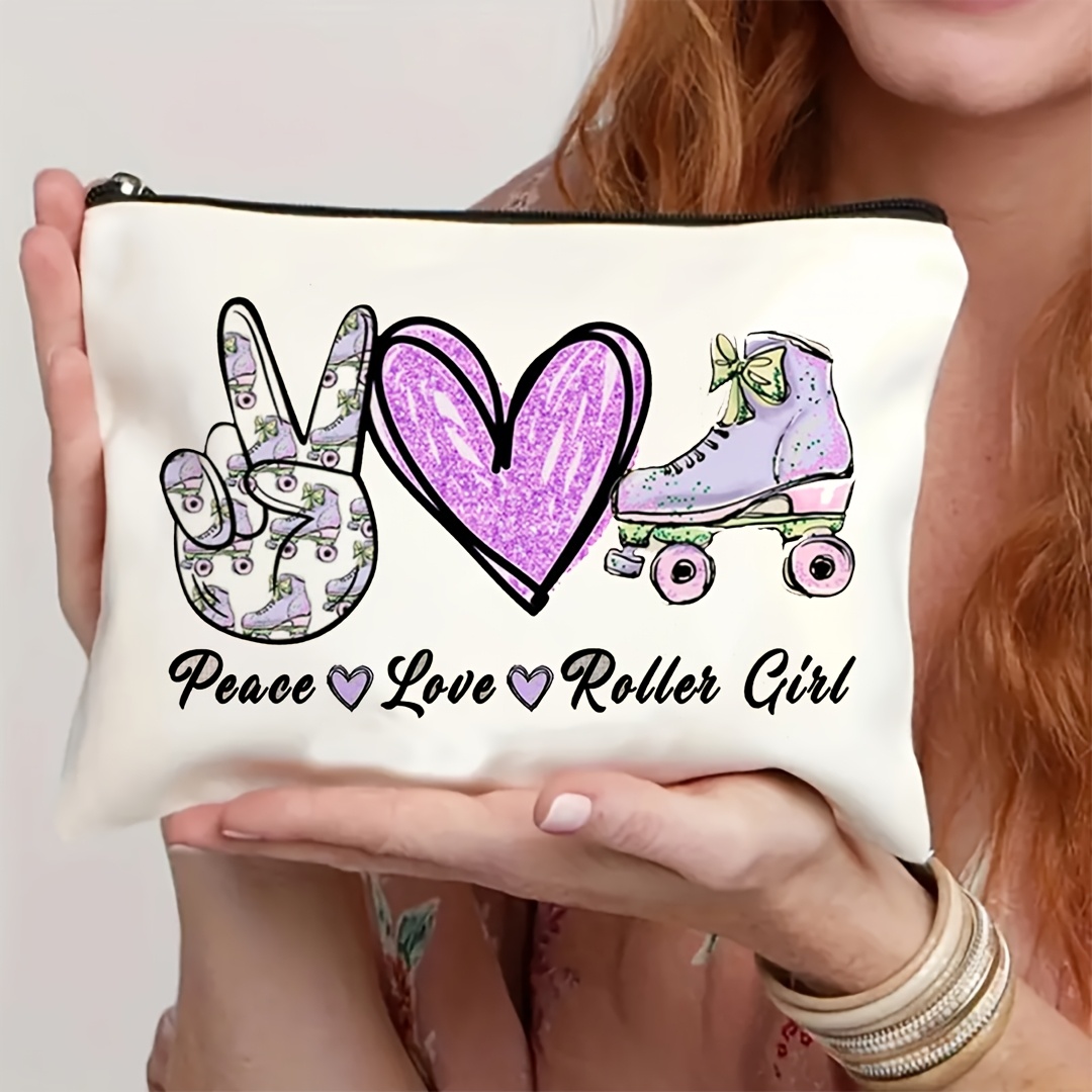 Food Snacks Packaging - 1 ชิ้น กระเป๋าแต่งหน้าสำหรับเดินทางอเนกประสงค์ ลาย Peace, Love