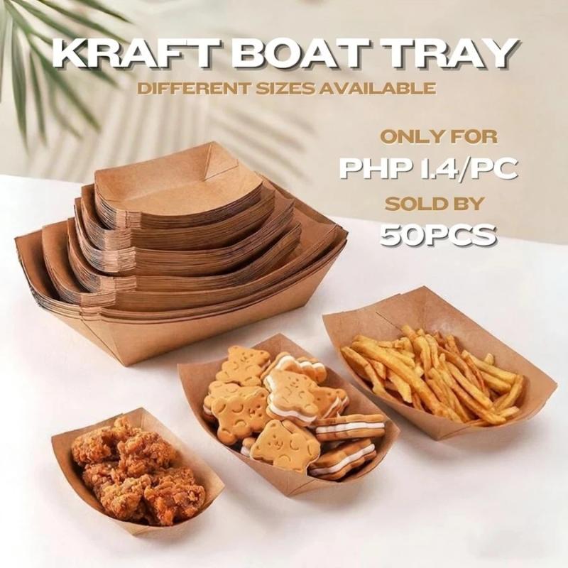 Food Snacks Restaurant - ถาดกระดาษคราฟท์สำหรับใส่ฮอทดอกแบบใช้แล้วทิ้ง ถาดบรรจุอาหารกระดาษคราฟท์ ถาดใส่ขนม ปาร์ตี้บาร์บีคิว ภาชนะใส่อาหาร ถาดอาหารรูปเรือ