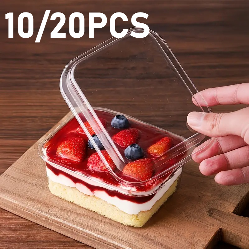 Food Snacks Packaging - กล่องใส่อาหารแบบใช้แล้วทิ้ง 10/20 ชิ้น รูปทรงสี่เหลี่ยม กล่องใส่เค้กใส กล่องใส่ทีรามิสุ