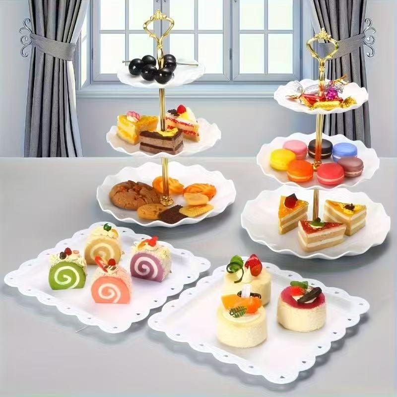 Food Snacks For Baby Shower - 1/3/4/5 ชิ้นชุดถาดอาหารตกแต่ง - จานเค้ก/ขนม/ผลไม้สำหรับงานแต่งงาน, งานเทศกาล, งานเลี้ยงฉลองทารก,