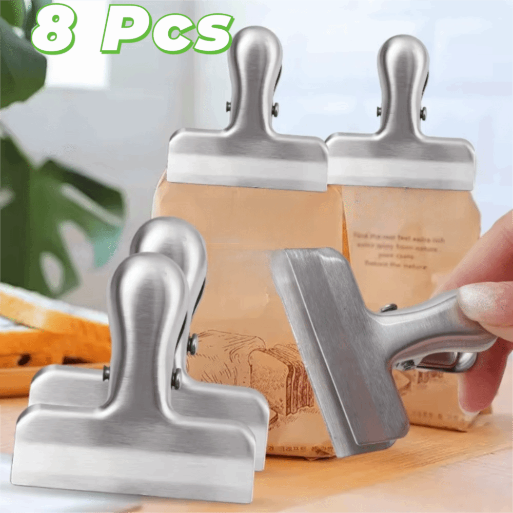 Food Snacks Corner - คลิปหนีบถุงขนมรูปตัว T สแตนเลส 8 ชิ้น ด้ามจับตามหลักสรีรศาสตร์