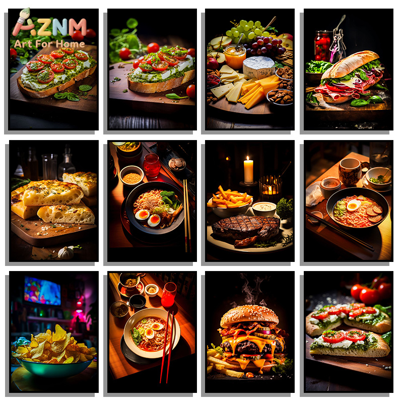 Food Snacks Restaurant - AZNM โปสเตอร์อาหารกูร์เมต์ ภาพพิมพ์บนผ้าใบ ศิลปะติดผนังแบบไม่มีกรอบ สเต็ก ราเมน