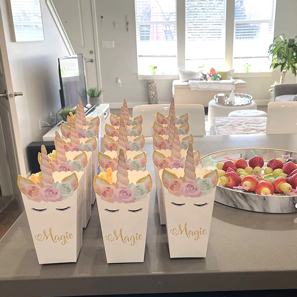 6/12pcs Unicorn กล่อง PopCorn  - Food Snacks For Baby Shower บทวิจารณ์และราคา