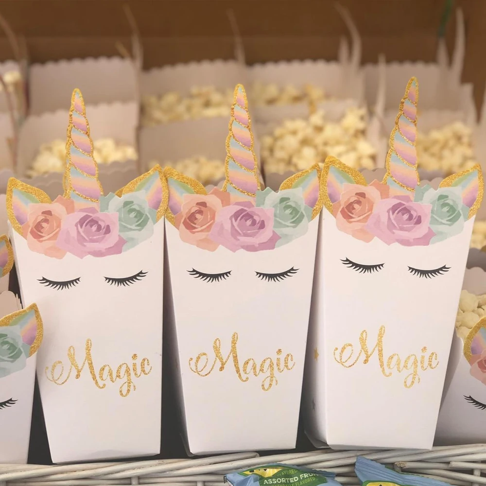 6/12pcs Unicorn กล่อง PopCorn  - Food Snacks For Baby Shower บทวิจารณ์และราคา