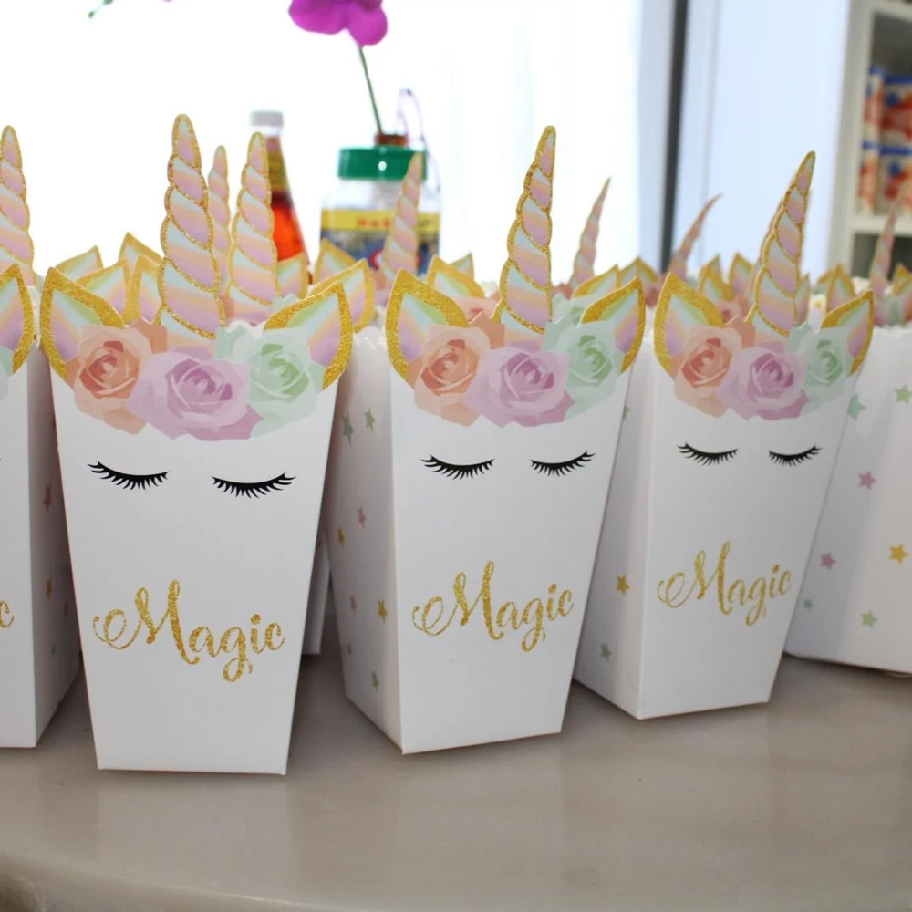6/12pcs Unicorn กล่อง PopCorn  - Food Snacks For Baby Shower บทวิจารณ์และราคา